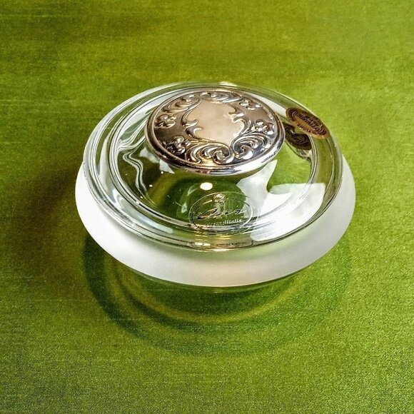 Italian Frosted Crystal Silver Medallion Round Box - Picture 1 of 6
